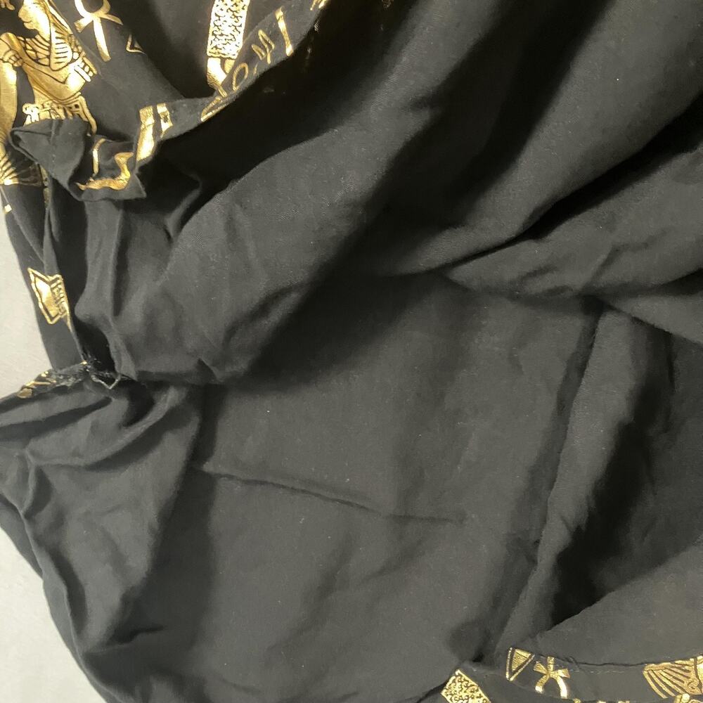 Egyptian Print Dress Womens Large Black Gold V-Neck‎ Short Sleeve Ruffle Midi - Picture 8 of 11